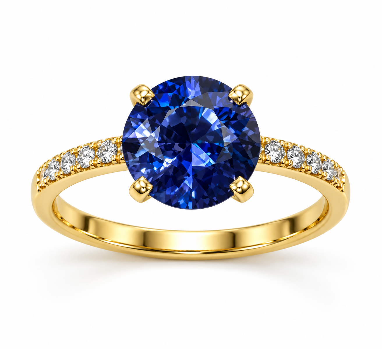 Gouden ring met blauwe saffier en diamanten