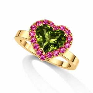 Gouden ring met groene edelsteen en roze saf