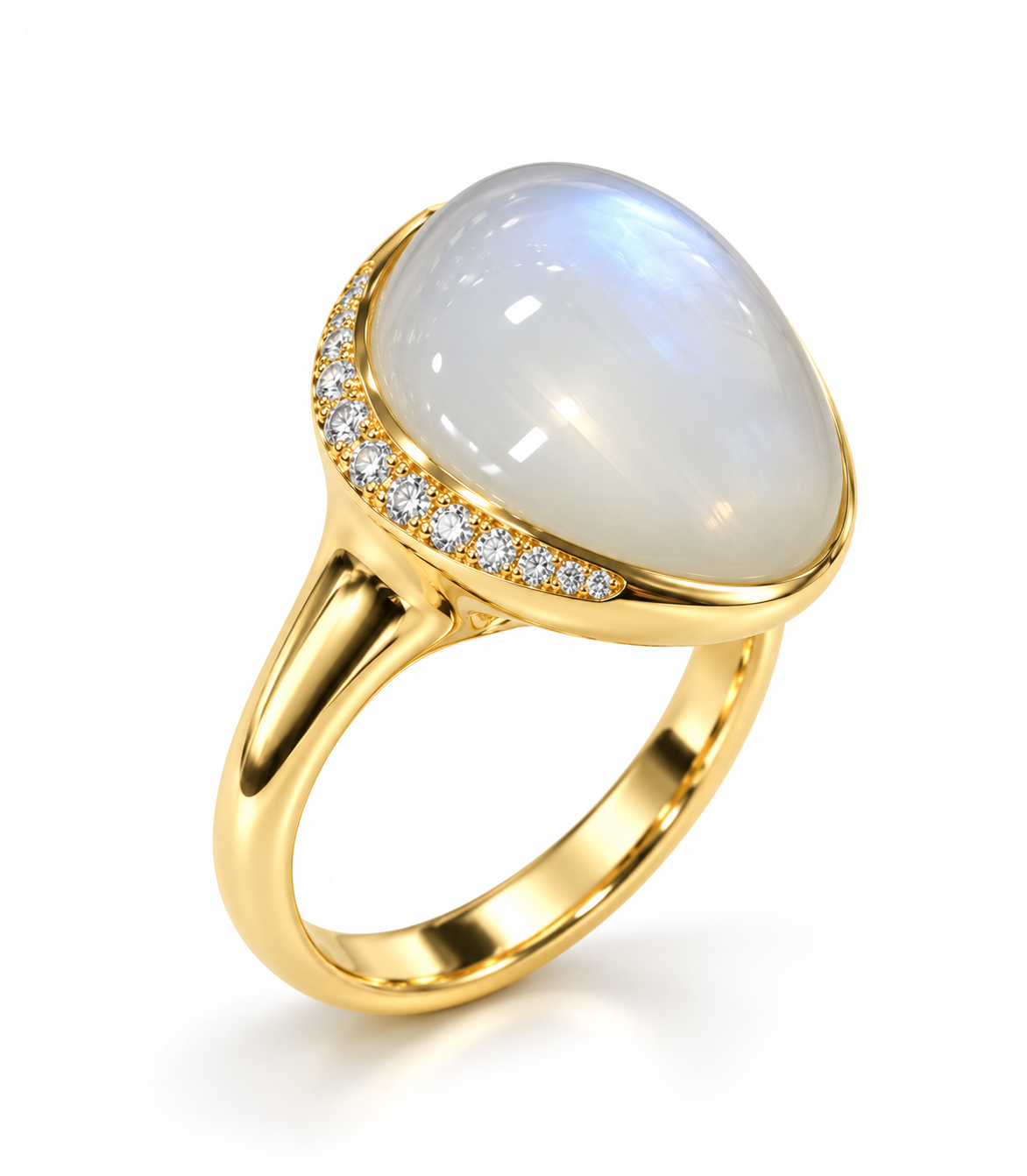 Gouden ring met maansteen en diamanten